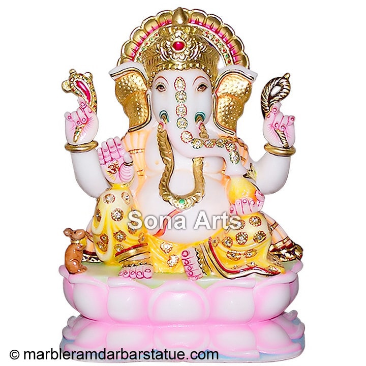 Marble Beautiful Ganesha Statue on Lotus