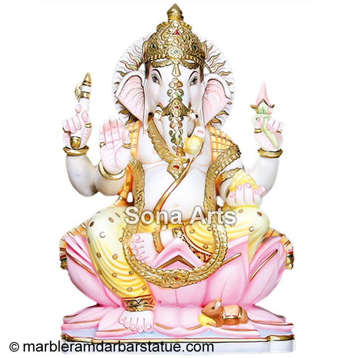 Marble Lord Ganesha Statue On Lotus