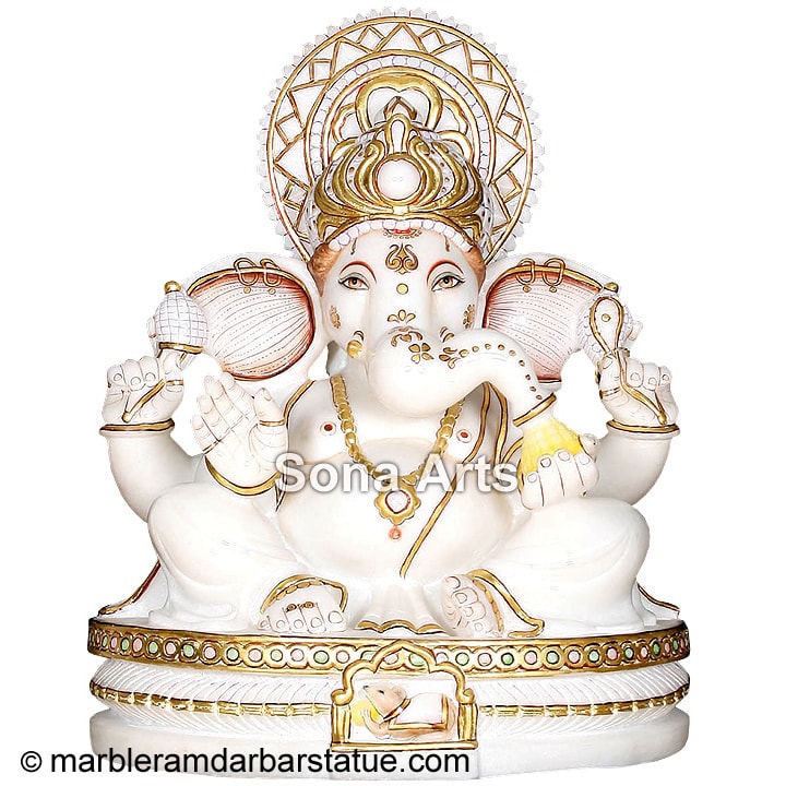 White Marble Abhaya Mudra Ganesh Statue