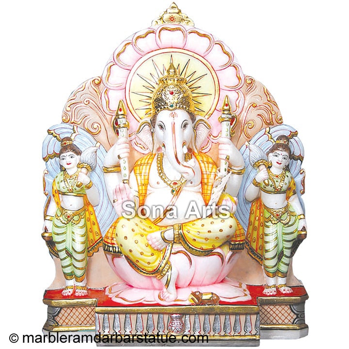 Marble Ganesh Ji Statue With Riddhi Siddhi