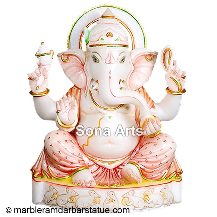 Marble Ganesh Statue with Rat