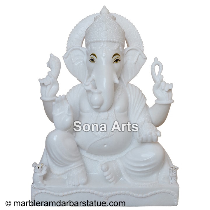 Ganesh Statue in White Marble