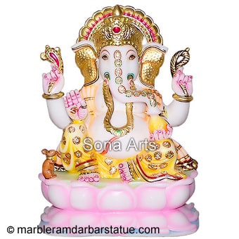 Marble Beautiful Ganesha Statue on Lotus