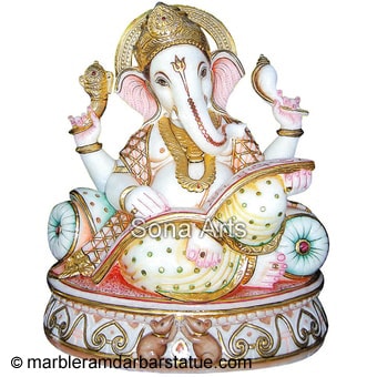 White Marble Reading book Ganesh Statue