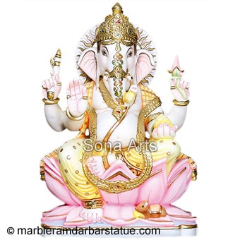 Marble Lord Ganesha Statue On Lotus