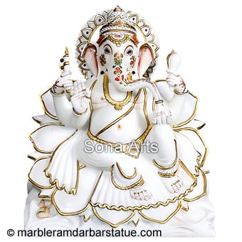 Handmade Ganesh Statue from White Marble