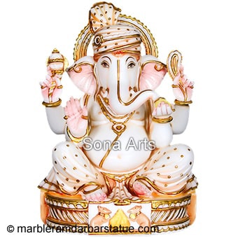 Marble Seated Ganesha With Rat