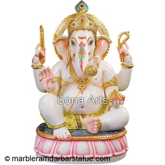 White Marble Seated Ganesh Statue