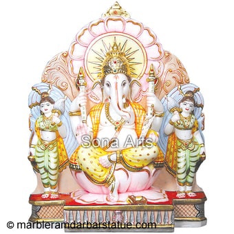 Marble Ganesh Ji Statue With Riddhi Siddhi