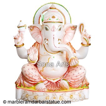 Marble Ganesh Statue with Rat