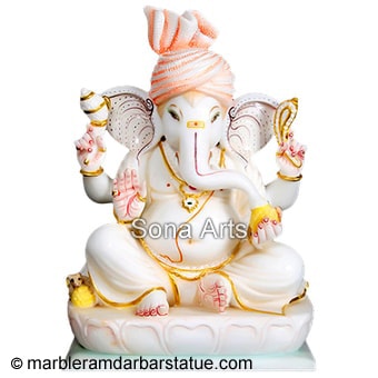 Marble Ganesha with Turban