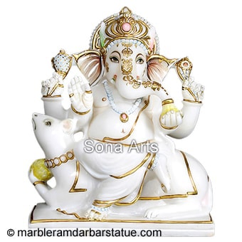 Marble Ganesha Seated on Rat