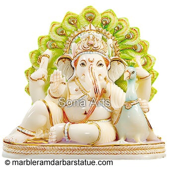 Marble Ganpati with Peacock Statue