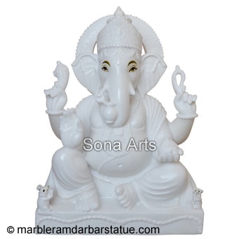 Ganesh Statue in White Marble